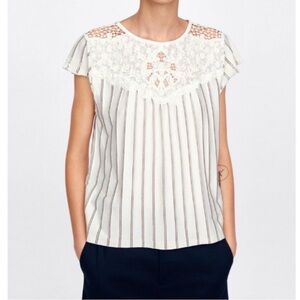 Zara Crochet Striped Top Size M